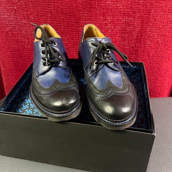 John Fluevog Guardian Angel Nathaniel Wingtip Derby Shoes Men’s 10 Black/Blue